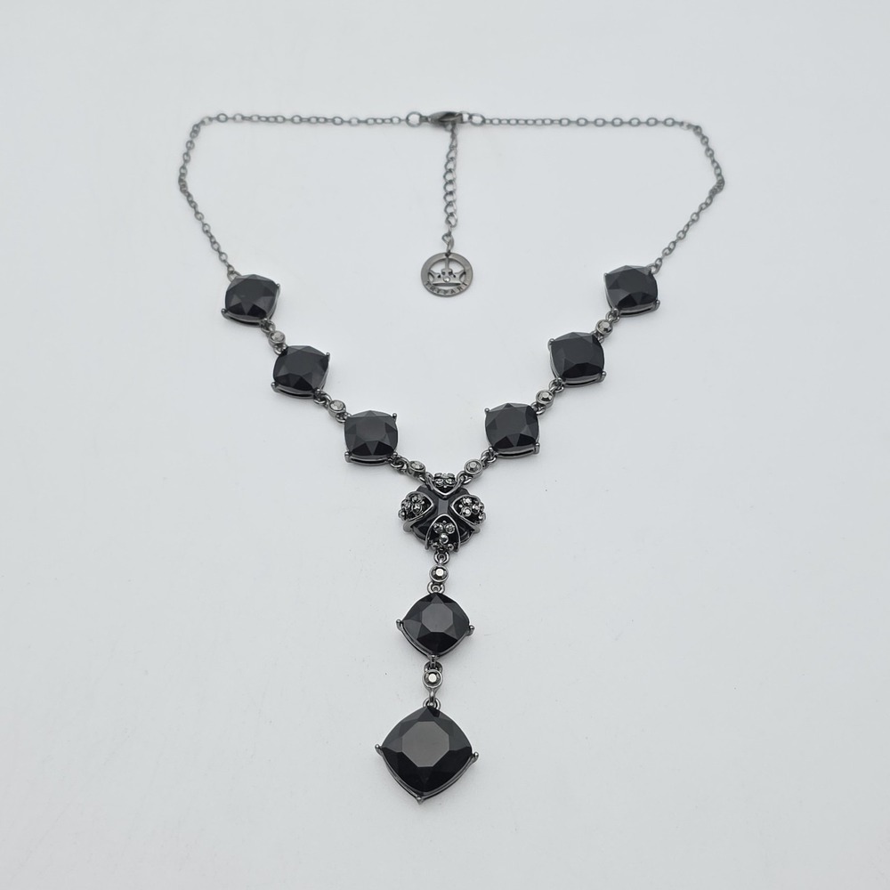 Vtg CROWN TRIFARI Y Necklace Signed Black Faceted Cushion Cut Stones 18" Lovely! - Picture 9 of 13